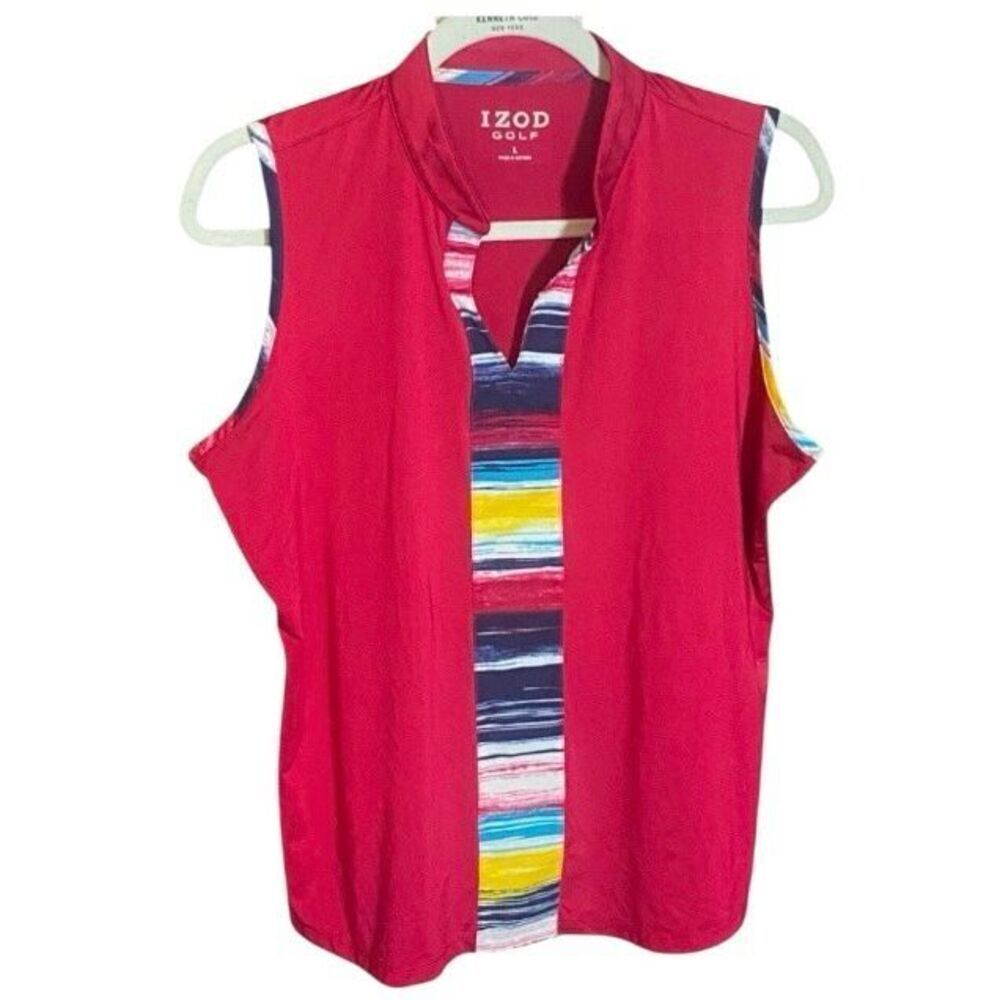 IZOD Golf Womens Sleeveless Pink Polo Shirt L Stretch Athletic Tank Top Multi Tr